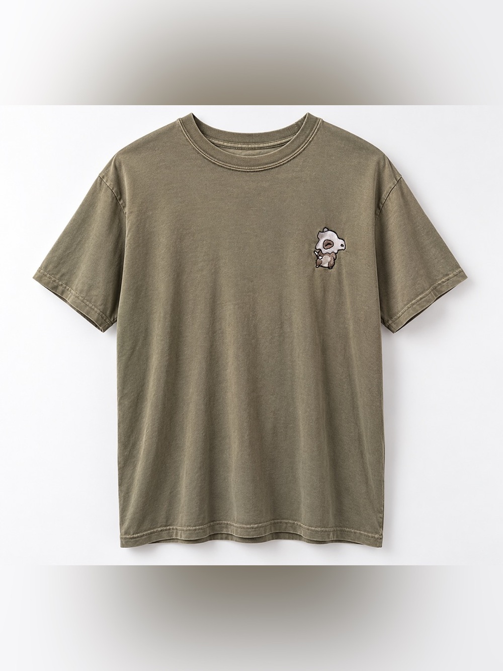 Men's Crew Neck Tan Tee with Pokemon Cubone Patch